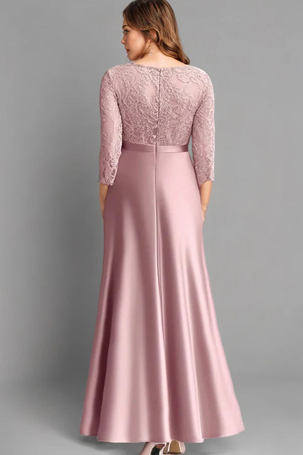 Sheath Lace Ruched Long Sleeves Pink Mother of the Bride Dress